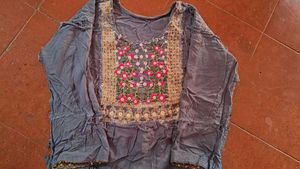 Elegant Blue Embroidered Kurti with Mirror Work an