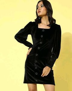 Chic Black Velvet Mini Dress
