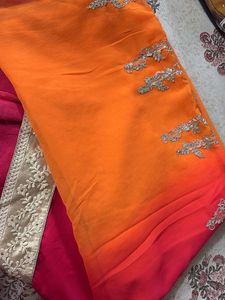 Orange And Pink Ombre Dyed Saree