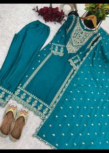 Teal Embroidered Kurta Set