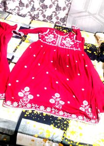 Red Chicken Kurta Set