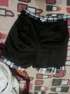 Womens Black And White Check Skirt With Shorts