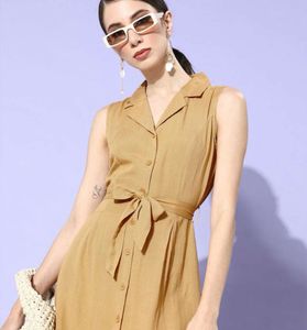 Moda Rapido Mustard Midi Shirt Dress