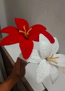 Combo Of 2 Handmade Crochet Lily .Red And White