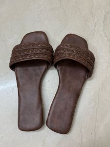 Brown Braided Flats