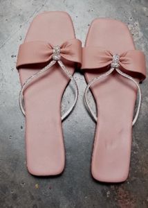 Peach Shiny Straps Flats For Women