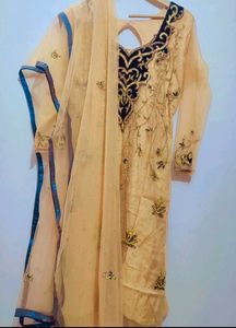Cream Color Party Wear Kurta & Dupatta For 36 Bust