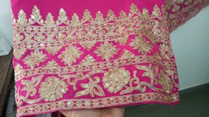 Pink & Gold Embroidered Plazo