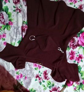 Beautiful Maroon Colour Short Dress , pant , Mask