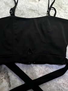 Black Crop Criss Cross Top