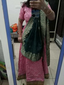 Pink Lehenga Choli with Green Dupatta