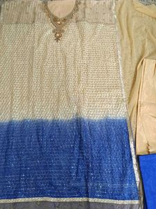 New Cream N Blue Dress Material
