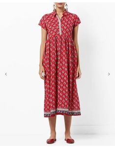 Red Printed Midi Dress