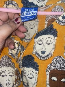 Blue Ribbon Buddha Printed Mustard Color Kurta