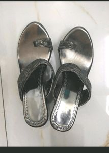 Silver Beaded Thong Heels