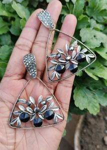Silver Oxidised Jhumka And Dangler