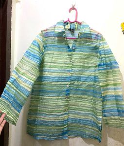 Striped Sheer Button-Up Top