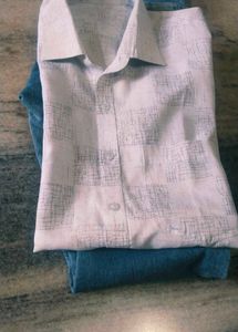 Stylish Blue Jeans With Check Shirt.