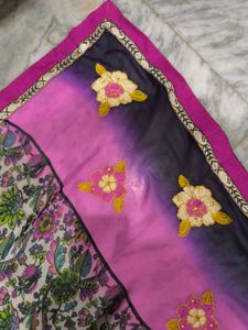 Purple Pink Flower Work Saree.