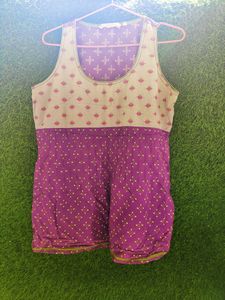Pure cotton Melange Purple Short Kurti- Size L
