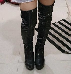 Thigh High Black Heel Boots