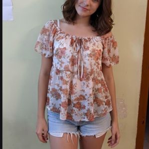 Floral Chiffon Off-Shoulder Top