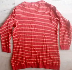 Pretty Pink Sweater With Yellow Horizontal Strips