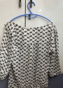 White Ruffle Elephant Print Casual Top