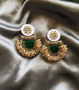 Green White Earrings