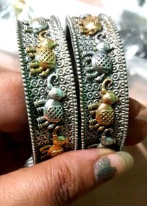 Pair Of Elephant Design Bangles brass made