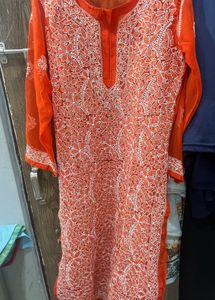 Orange Embroidered Kurta