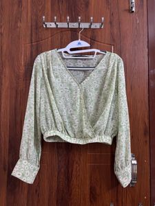 Green Floral Crop Top