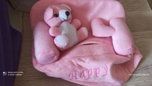 Pink Plush Baby Seat with Teddy Bear