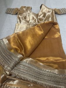 Golden Saree &amp; Blouse Set