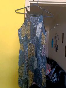 Grey One Piece Sequin Party Dress