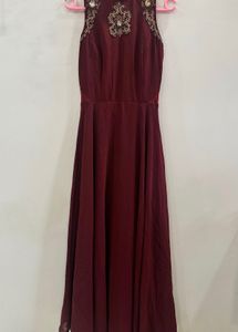 Burgundy Embellished Evening Gown