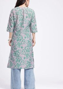 floral printed v neck green kurta