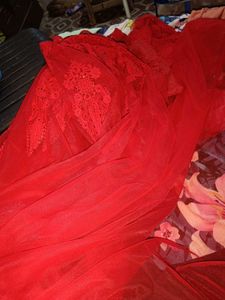 New Cherry Red Heavy Saree With Attached