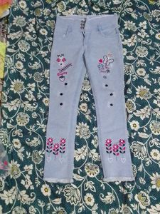 Girls Embroidered High-Waisted Jeans