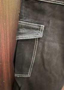 Black Cargo Jeans with White Stitching