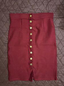 Burgundy Button-Down Skirt
