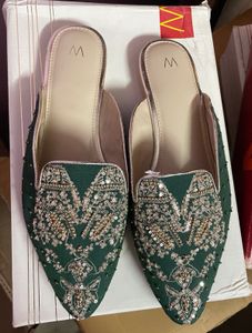 Embroidered Green Mules