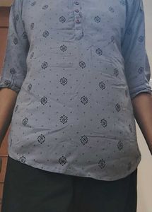 Gray Printed Button-Up Shirt
