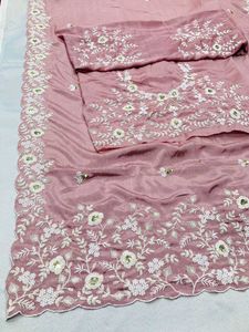 Elegant Pink Embroidered Silk Saree