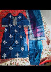 BLUE EMBROIDERY KURTA SET WITH DUPATTA