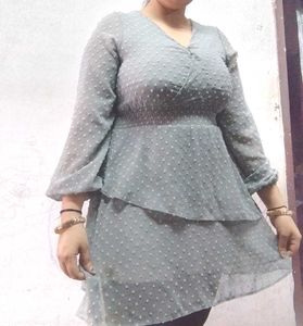 Grey Swiss Dot Tunic Top