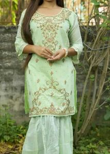 Embroidered Light Green Kurti Set
