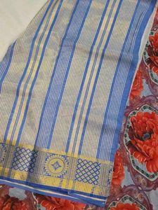Elegant White &amp; Blue Saree
