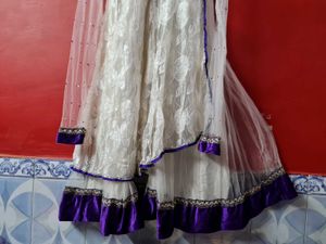 Elegant White &amp; Purple Anarkali Suit Gown