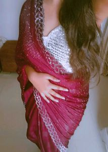 Wine Colour Saree For Farewell, Fastival